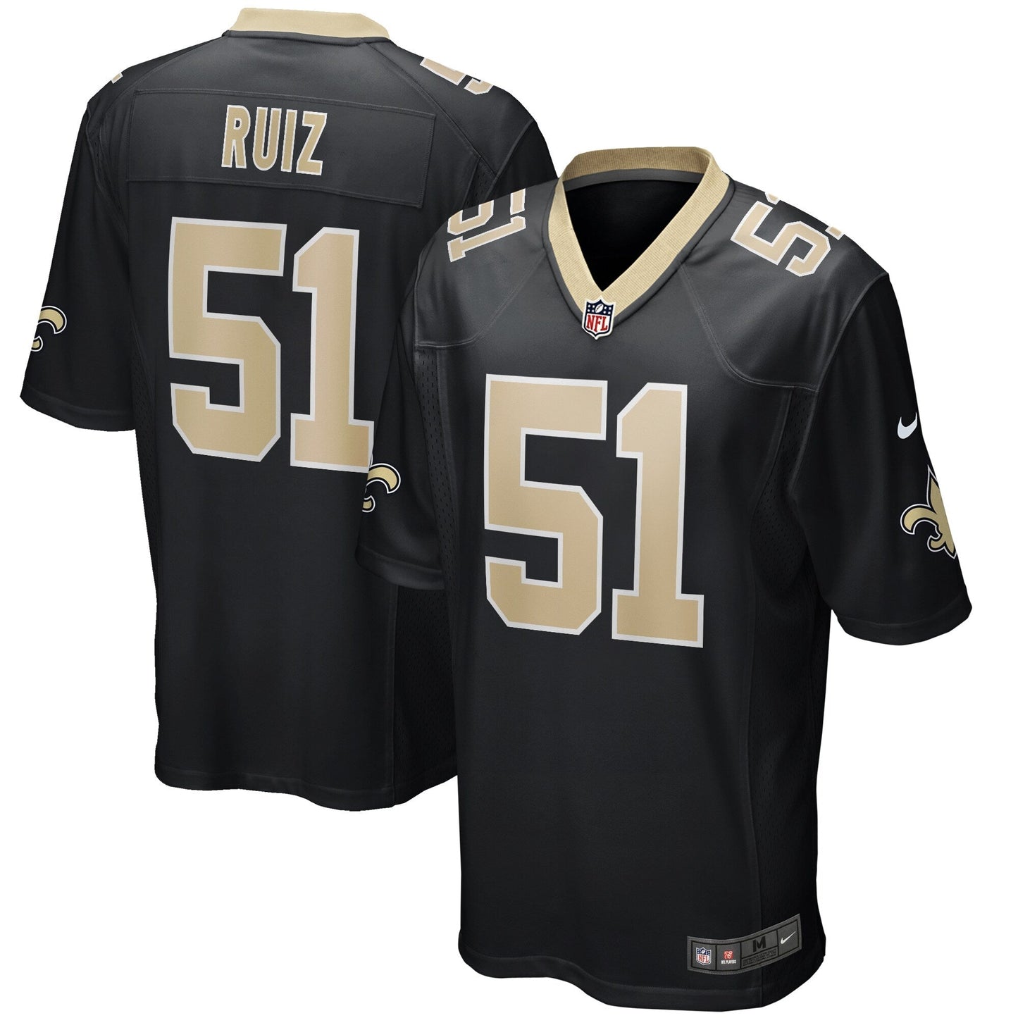 Cesar Ruiz New Orleans Saints Game Jersey - Black football jersey product view 1