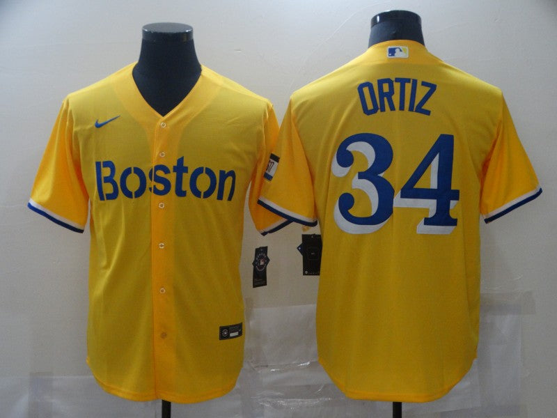 Men's Boston Red Sox David Ortiz Yellow Replica Baseball Jersey baseball jersey product view 1