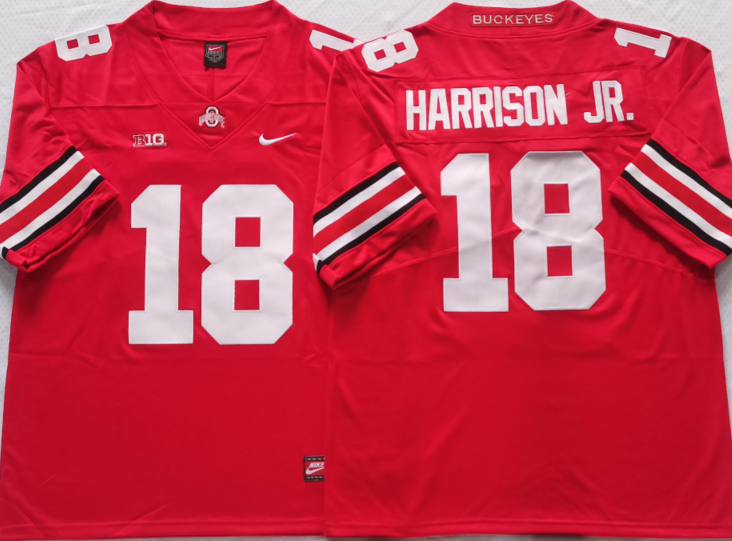 Men's Ohio State Buckeyes Marvin Harrison JR #18 Scarlet Player Game Jersey sports jersey product view 1