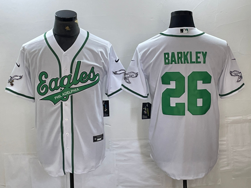 Men's Philadelphia Eagles Saquon Barkley White Game Jersey Joint Edition football jersey product view 1