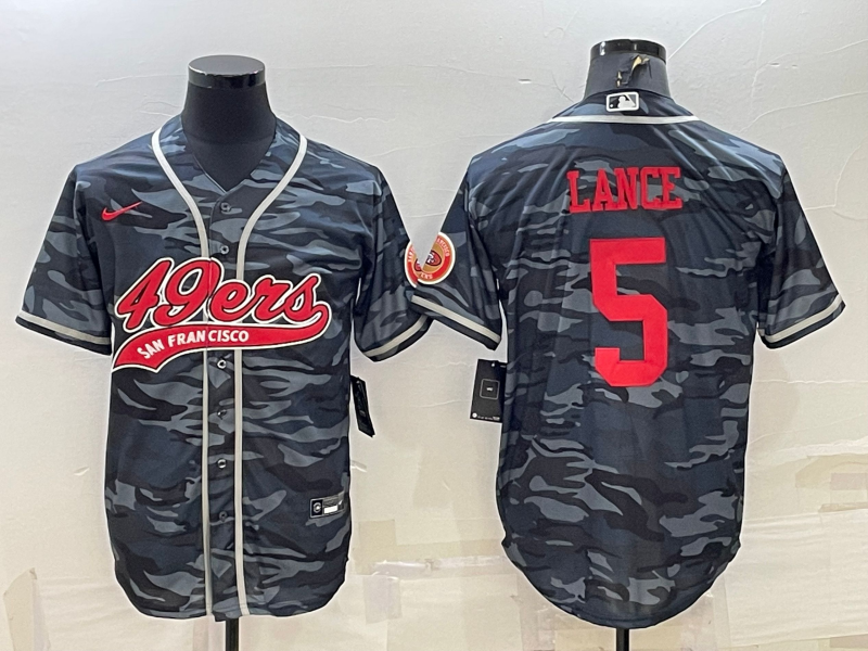 Men's San Francisco 49ers Trey Lance #5 Grey Camouflage Game Jersey1 Joint Edition football jersey product view 1