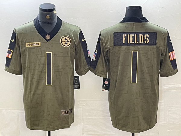 Men's Pittsburgh Steelers Justin Fields Olive 2021 Salute To Service Player Limited Jersey football jersey product view 1