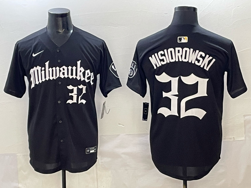 Men's Milwaukee Brewers Jacob Misiorowski Black Replica Player Jersey baseball jersey product view 1