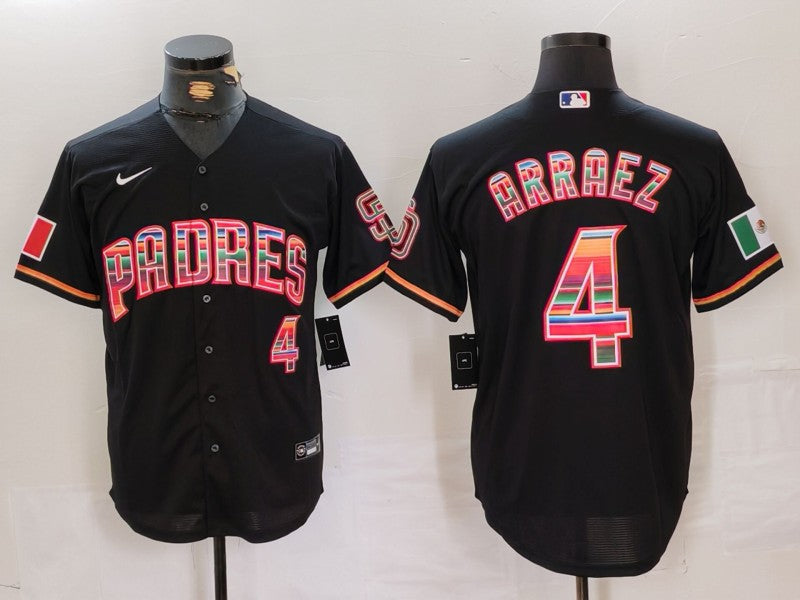 Men's San Diego Padres Luis Arraez #4 Black Player Game Jersey baseball jersey product view 1