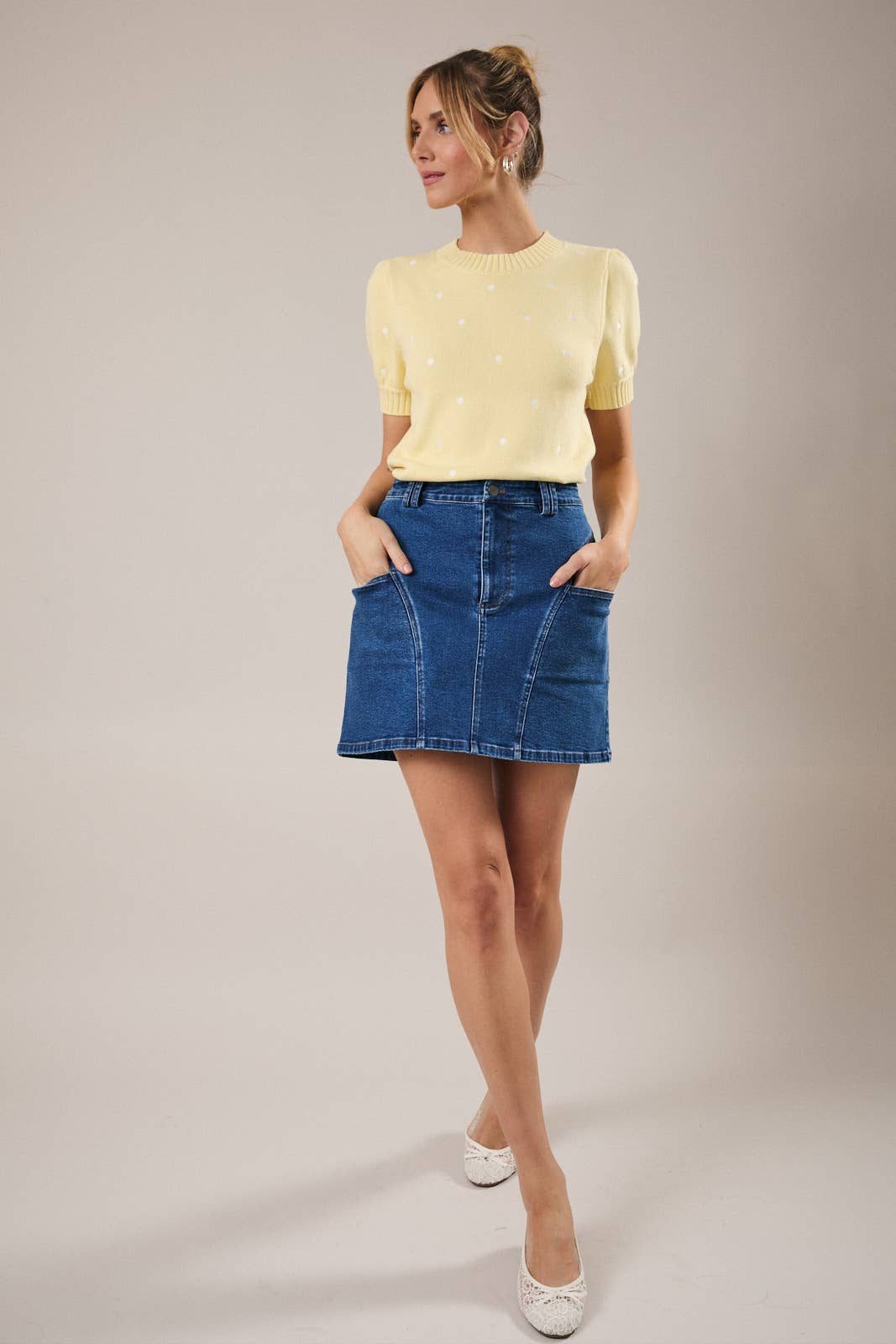 Mid Waist Curve Shape Seam Detail Stretchy Denim Mini Skirt Unisex T-shirt, Sweatshirt, Hoodie, Long Sleeve Tee - T-Shirt, Sweatshirt, Hoodie