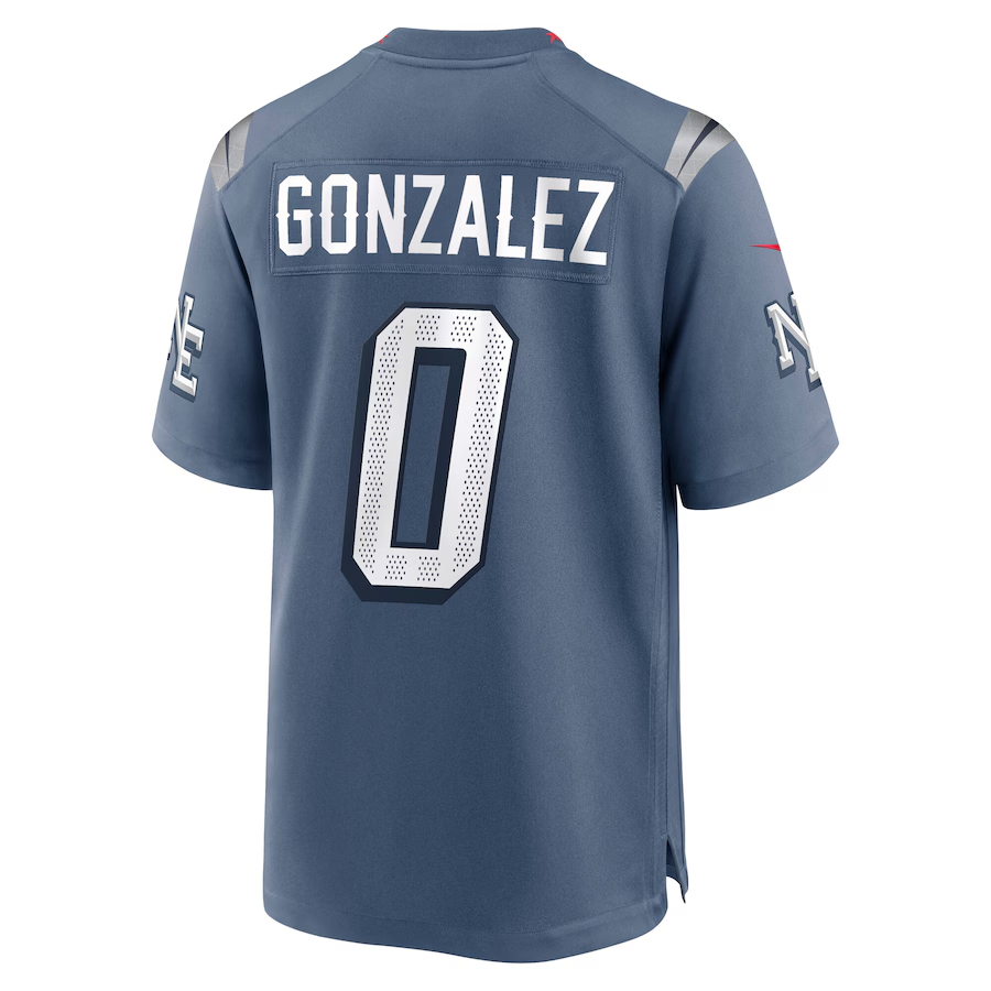 Men's New England Patriots Christian Gonzalez Storm Blue 2025 Rivalries Collection Game Jersey football jersey product view 3