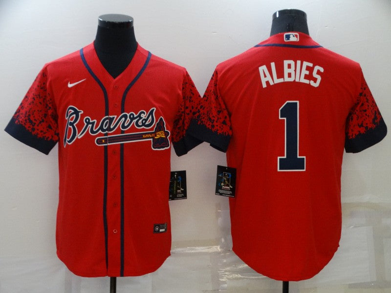 Men's Atlanta Braves Ozzie Albies Red Stitched Player Jersey baseball jersey product view 1