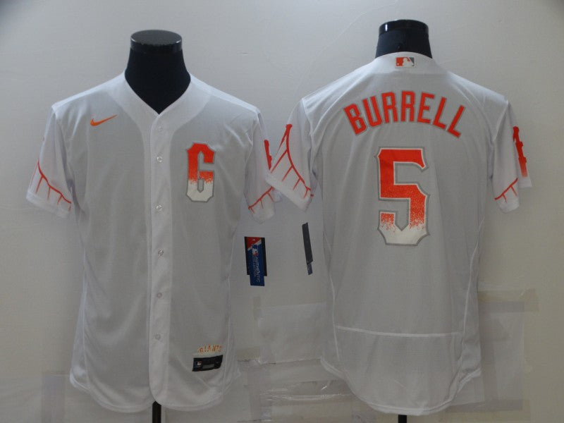 Men's San Francisco Giants Pat Burrell #5 White Replica Baseball Jersey City Edition baseball jersey product view 1
