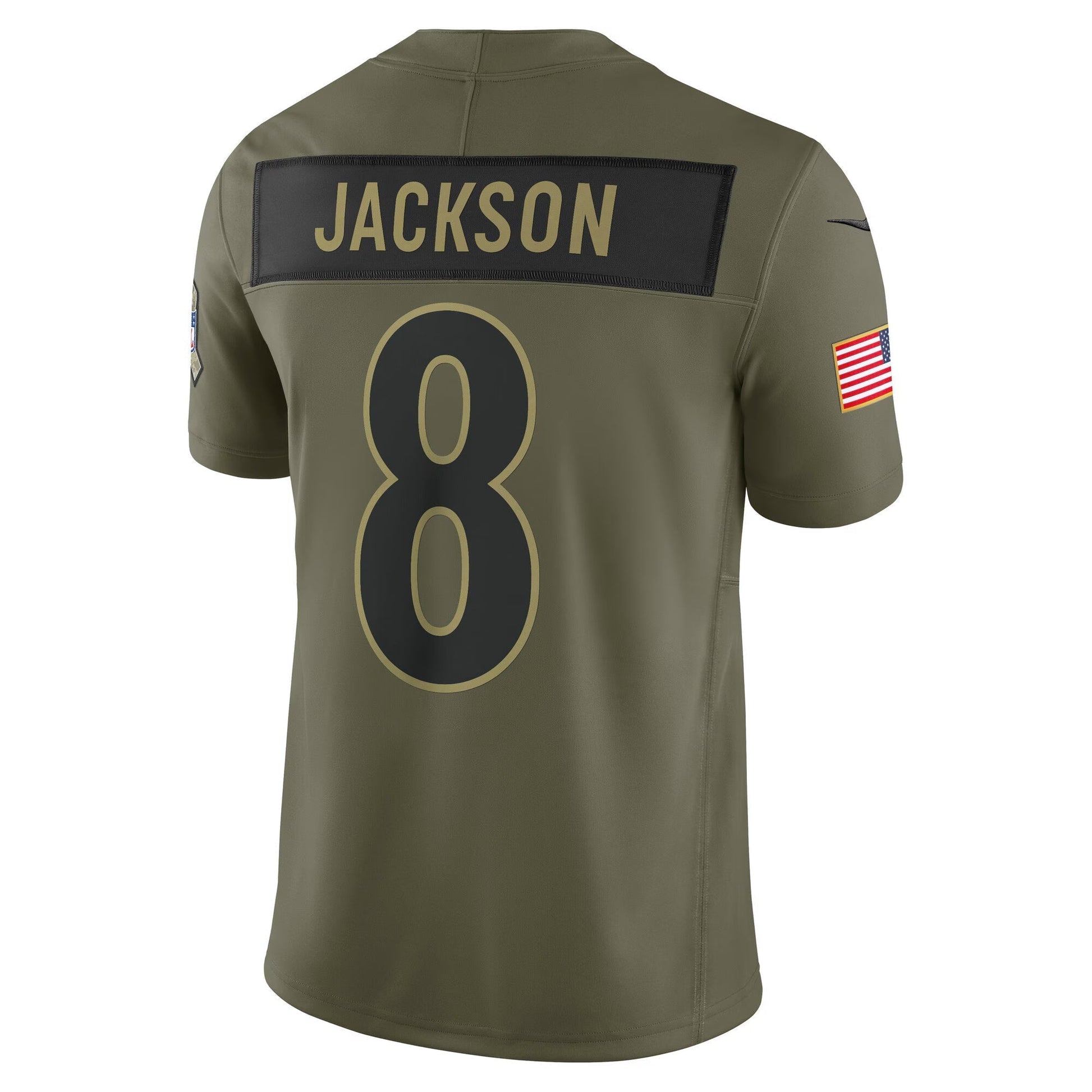 Baltimore Ravens Lamar Jackson Olive 2025 Salute to Service Limited Jersey football jersey product view 3