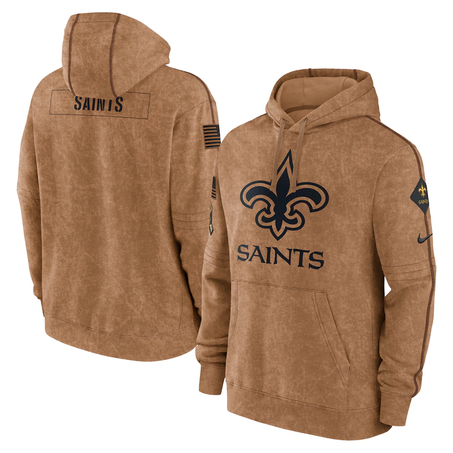 Men's New Orleans Saints Brown 2023 Salute To Service Club Pullover Hoodie football jersey product view 1