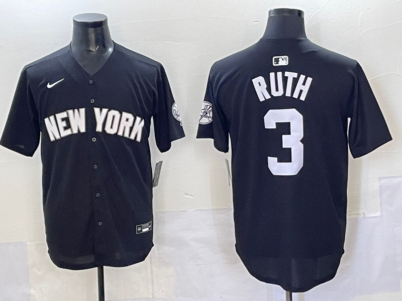Men's New York Yankees Babe Ruth Black Lights Out Replica Player Jersey baseball jersey product view 1