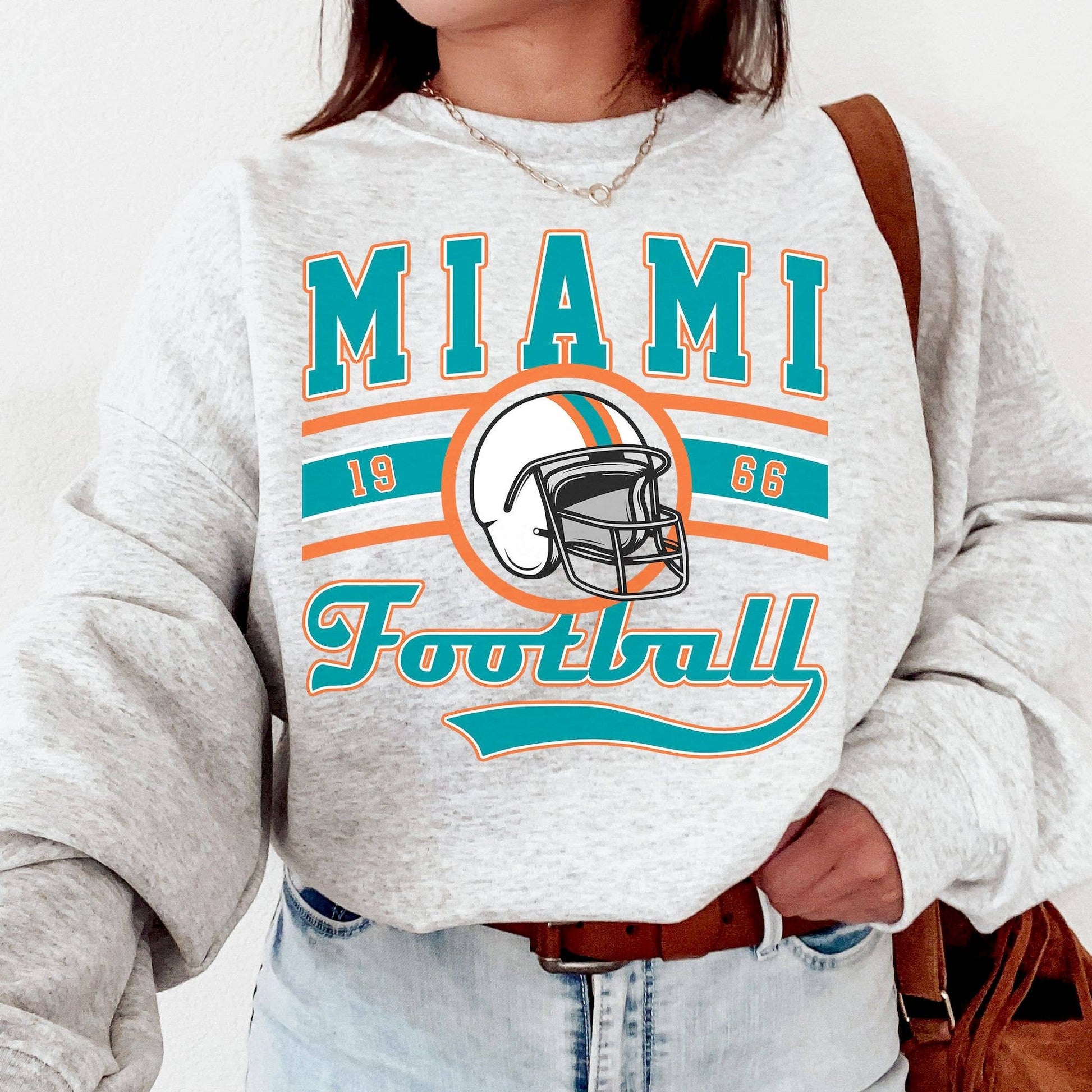 Vintage Miami Dolphins Football Sweatshirt, Retro Crew Neck Unisex T-shirt, Sweatshirt, Hoodie, Long Sleeve Tee - T-Shirt, Sweatshirt, Hoodie