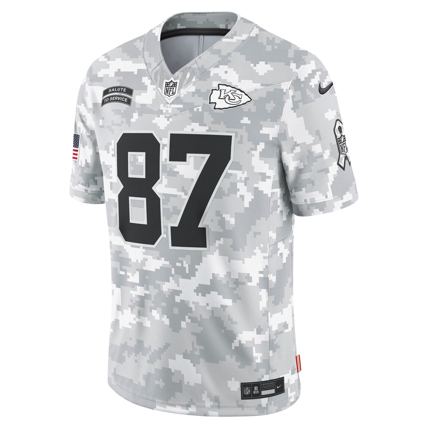 Travis Kelce Kansas City Chiefs 2024 Salute to Service Limited Jersey - Arctic Camo football jersey product view 2