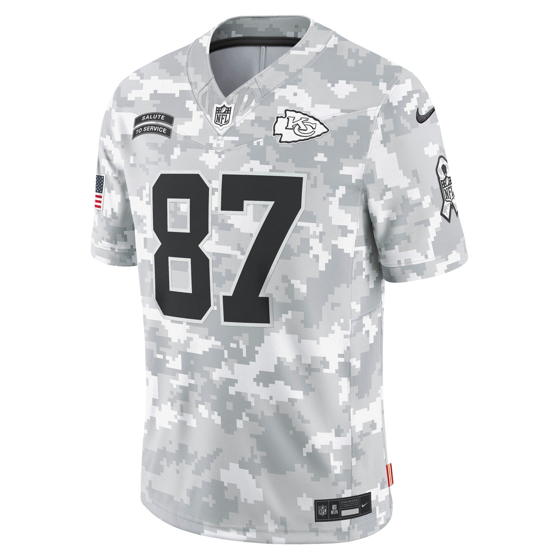 Travis Kelce Kansas City Chiefs 2024 Salute to Service Limited Jersey - Arctic Camo football jersey product view 2
