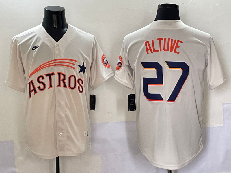 Men's Houston Astros Jose Altuve #27 Cream Player Jersey1 baseball jersey product view 1