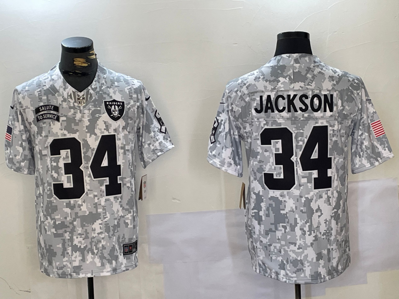 Men's Las Vegas Raiders Bo Jackson Arctic Camo 2024 Salute to Service Retired Player Limited Jersey football jersey product view 1