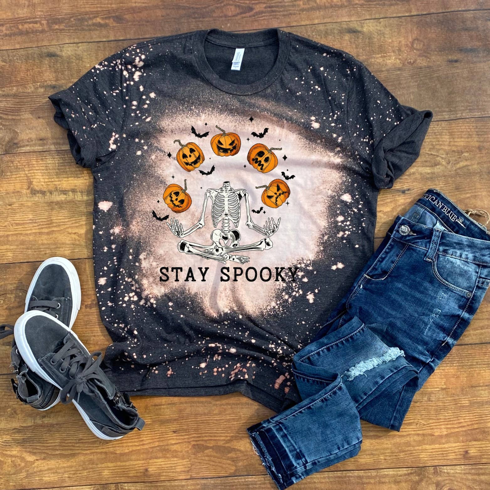 Stay Spooky Bleached T-Shirt - Retro Vintage Plus Size Tee Unisex T-shirt, Sweatshirt, Hoodie, Long Sleeve Tee - T-Shirt, Sweatshirt, Hoodie