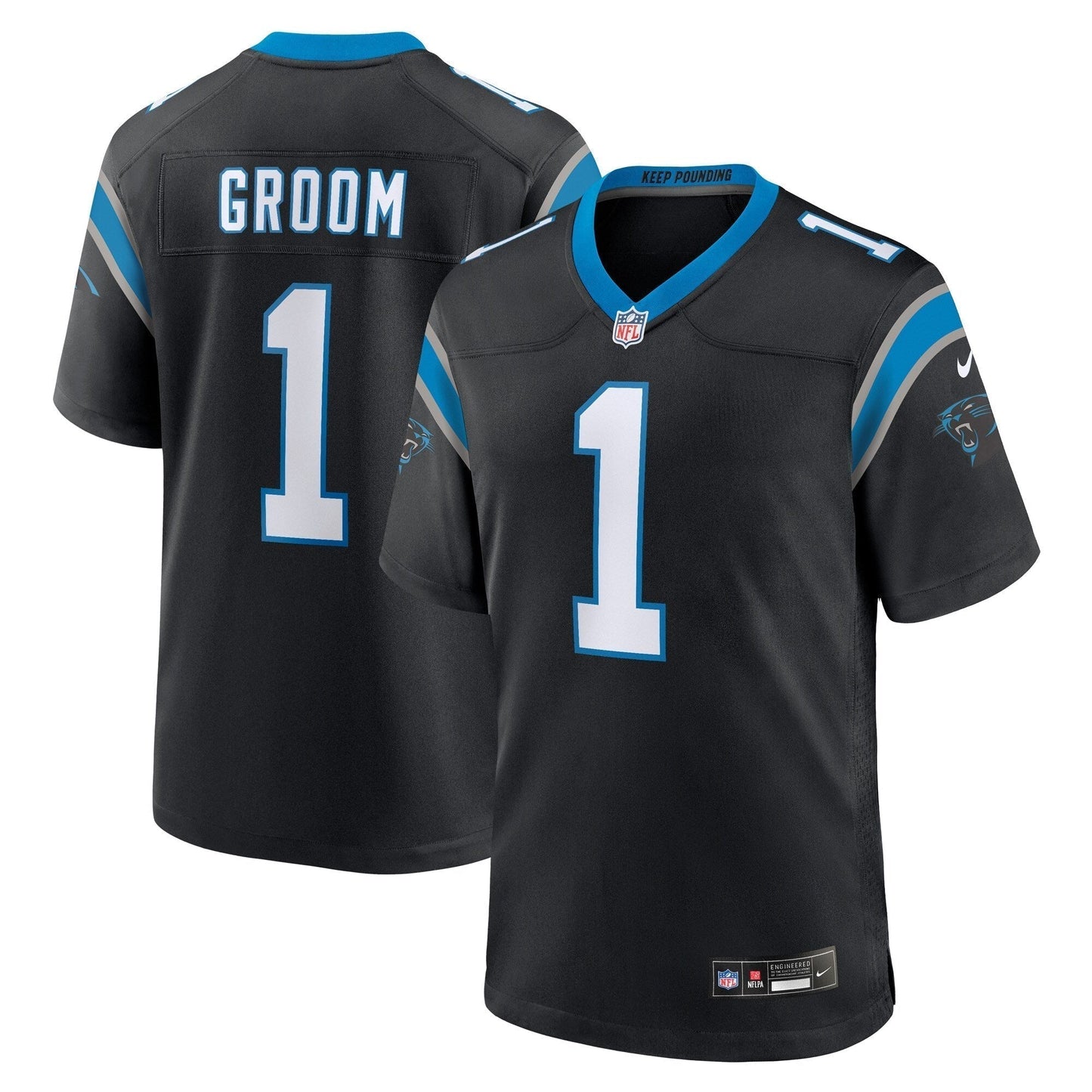 Number 1 Groom Carolina Panthers Game Jersey - Black football jersey product view 1