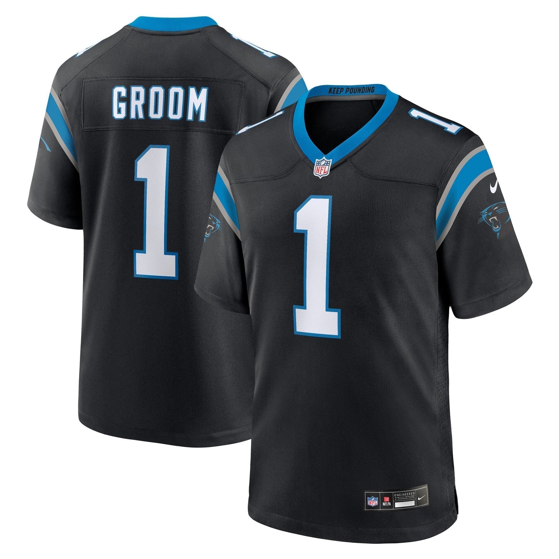 Number 1 Groom Carolina Panthers Game Jersey - Black football jersey product view 1