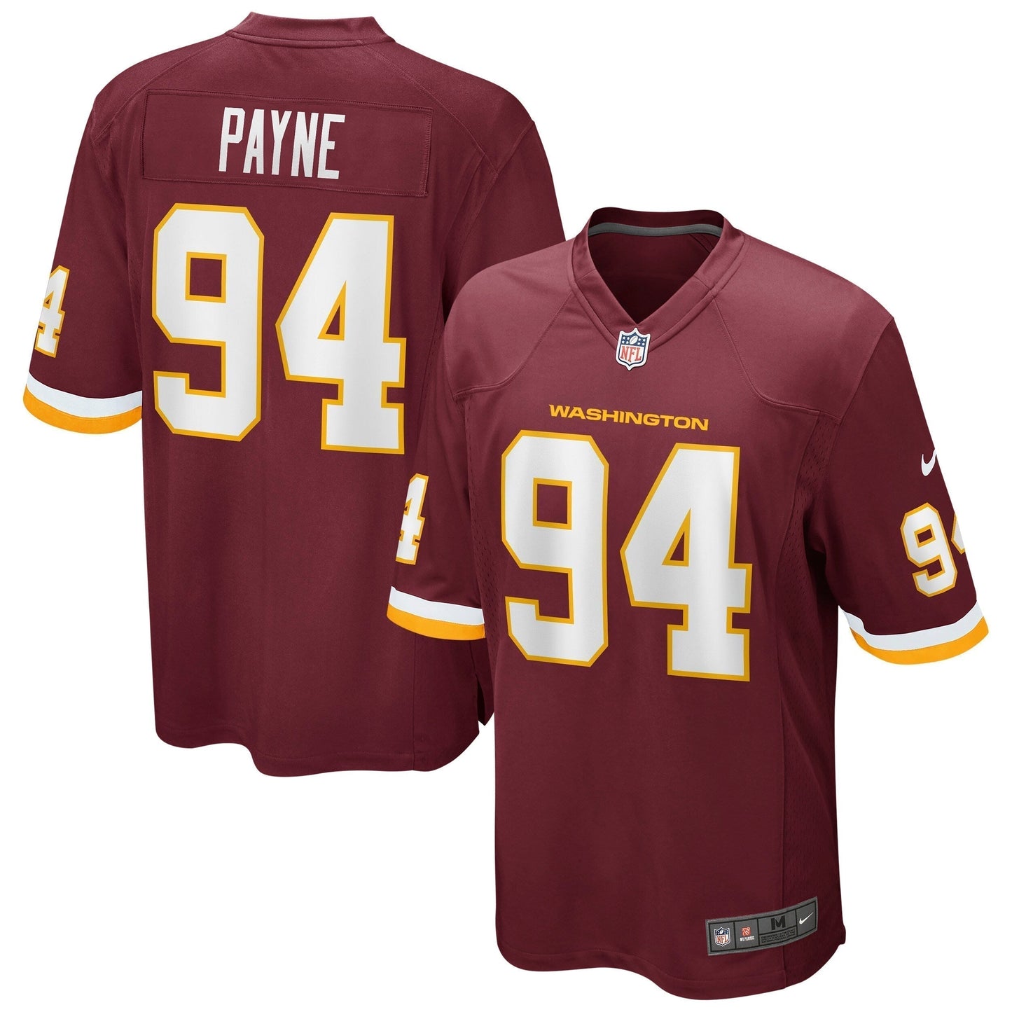 Daron Payne Washington Football Team Game Jersey - Burgundy football jersey product view 1
