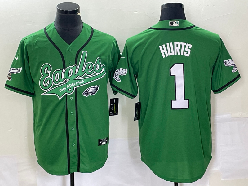 Men's Philadelphia Eagles Jalen Hurts Kelly Green Game Jersey Joint Edition football jersey product view 1