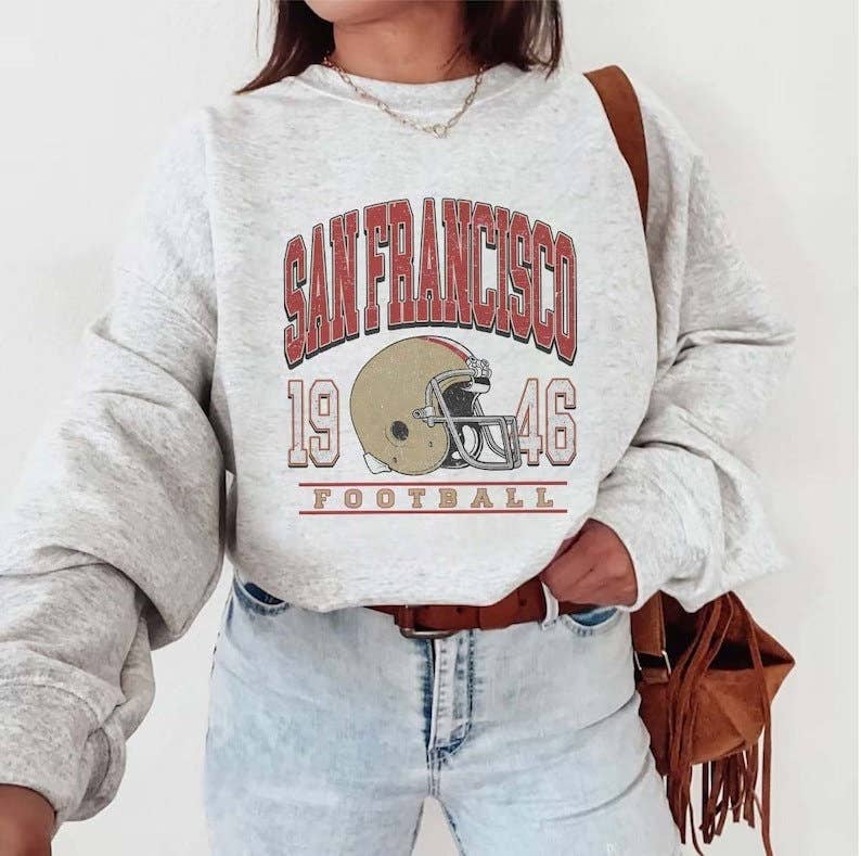 San Fran Football Retro Crewneck - Vintage Sf Niners Sweatsh Unisex T-shirt, Sweatshirt, Hoodie, Long Sleeve Tee - T-Shirt, Sweatshirt, Hoodie