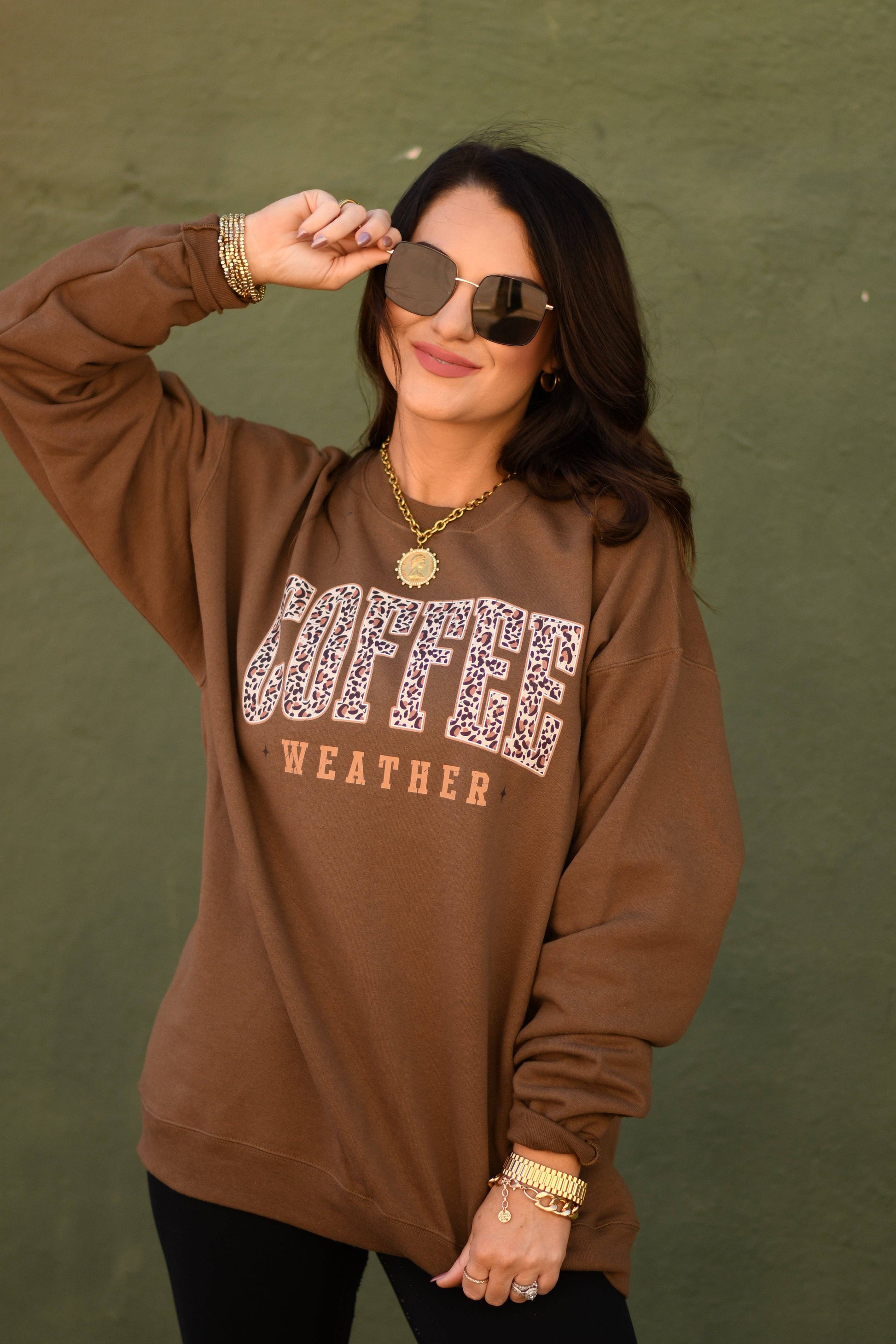Coffee Weather Leopard Sweatshirt Unisex T-shirt, Sweatshirt, Hoodie, Long Sleeve Tee - T-Shirt, Sweatshirt, Hoodie
