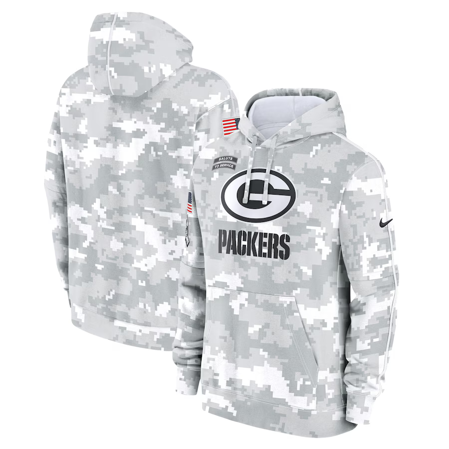 Men's Green Bay Packers Arctic Camo 2024 Salute to Service Club Fleece Pullover Hoodie football jersey product view 1