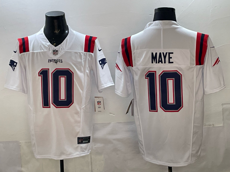Men's New England Patriots Drake Maye #10 White Player Game Jersey football jersey product view 1
