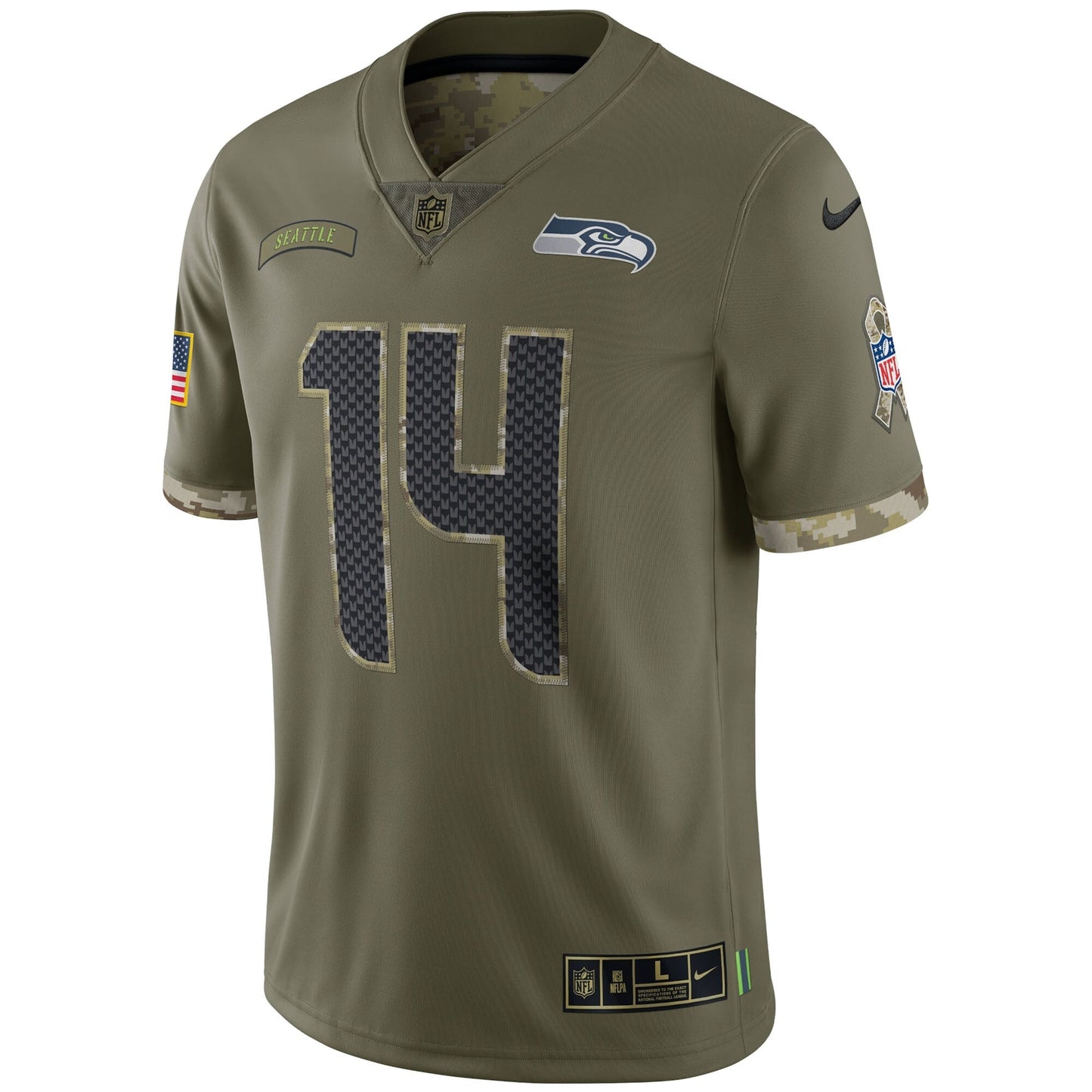 DK Metcalf Seattle Seahawks 2022 Salute To Service Limited Jersey - Olive football jersey product view 2
