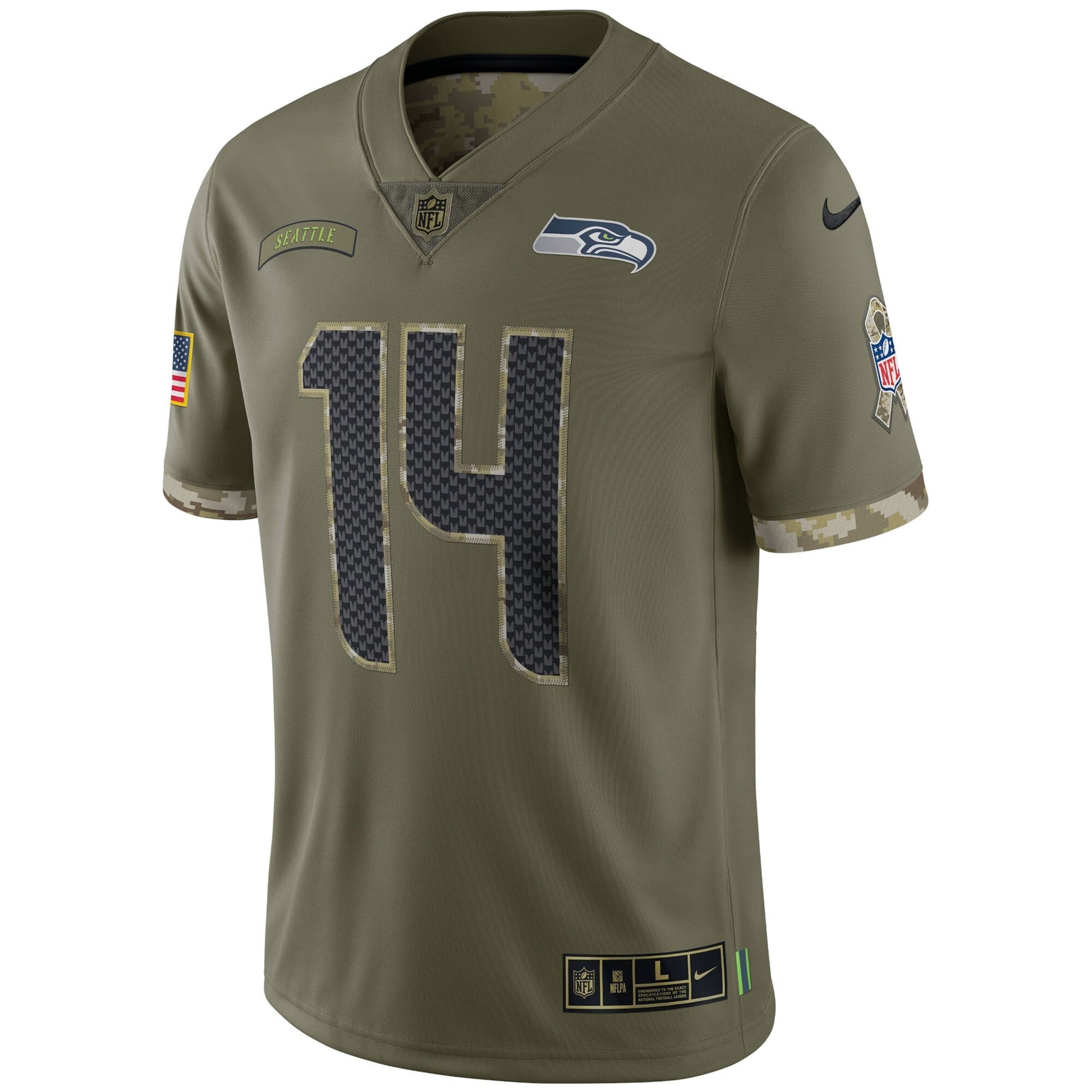 DK Metcalf Seattle Seahawks 2022 Salute To Service Limited Jersey - Olive football jersey product view 2