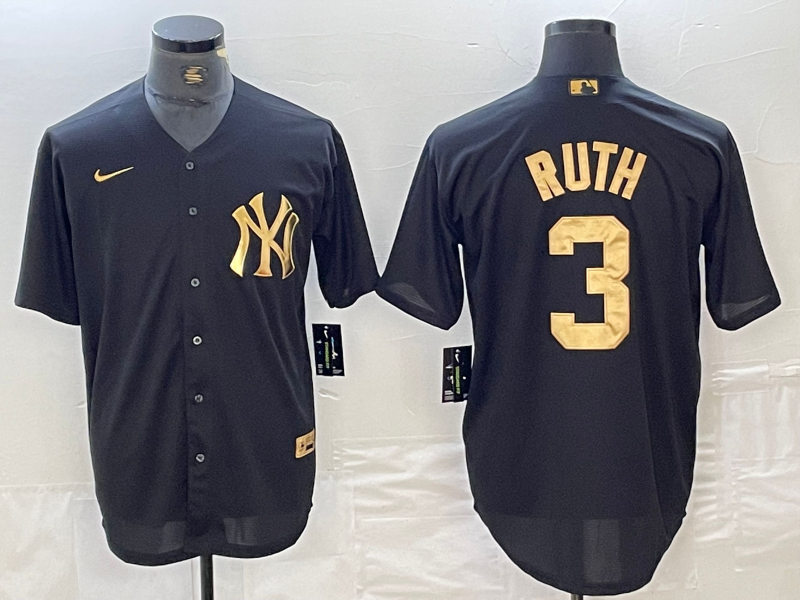 Men's New York Yankees Babe Ruth #3 Black Limited Player Jersey baseball jersey product view 1