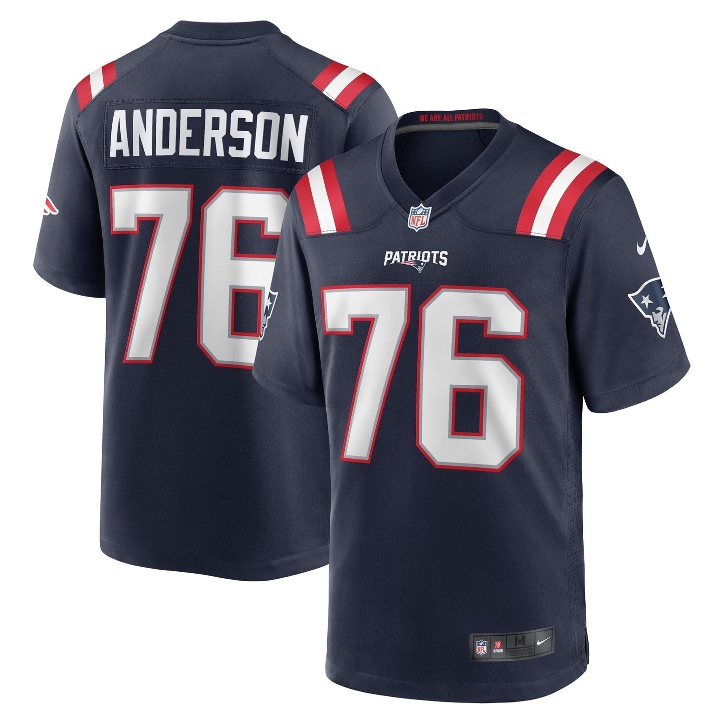 Calvin Anderson New England Patriots Game Jersey - Navy football jersey product view 1