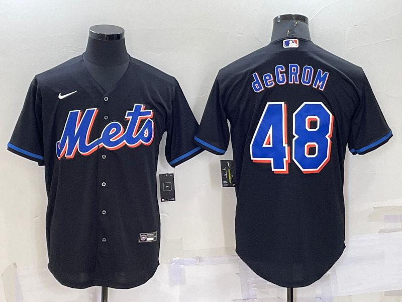 Men's New York Mets Jacob deGrom Black Replica Baseball Jersey baseball jersey product view 1
