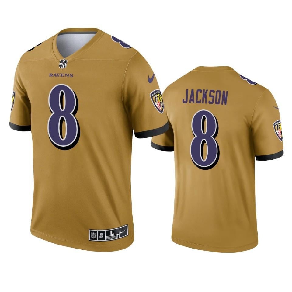 Ravens Lamar Jackson 8 Inverted Legend Gold Jersey, Men Jersey football jersey product view 1