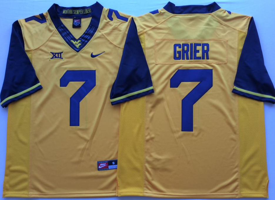 Men's West Virginia Mountaineers Will Grier Gold Player Game Jersey sports jersey product view 1