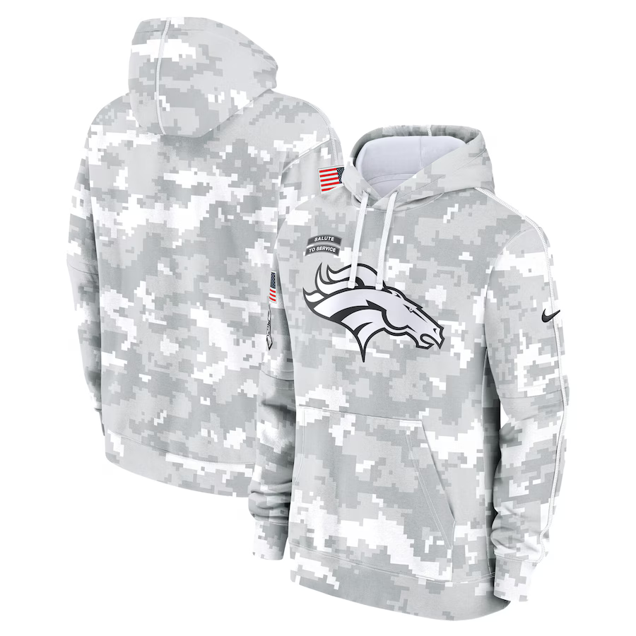 Men's Denver Broncos Arctic Camo 2024 Salute to Service Club Fleece Pullover Hoodie football jersey product view 1
