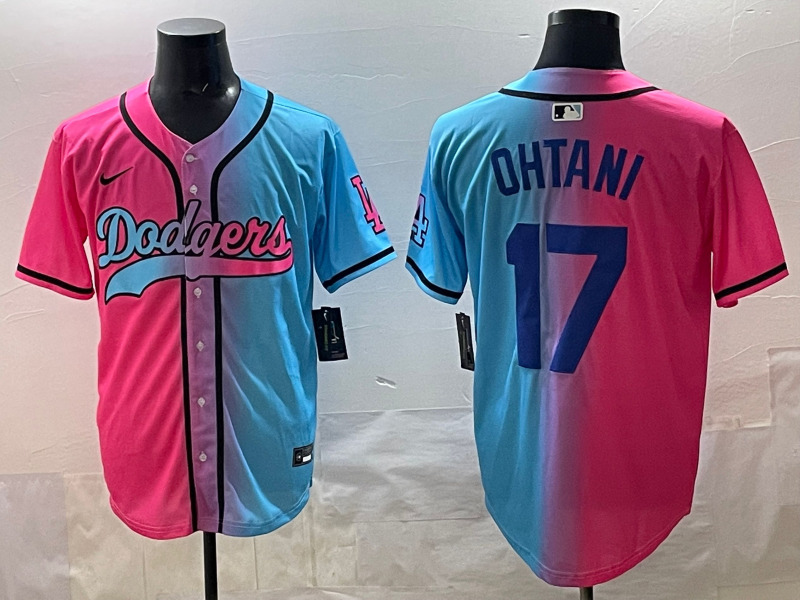 Men's Los Angeles Dodgers Shohei Ohtani #17 Pink/Blue Player Jersey baseball jersey product view 1