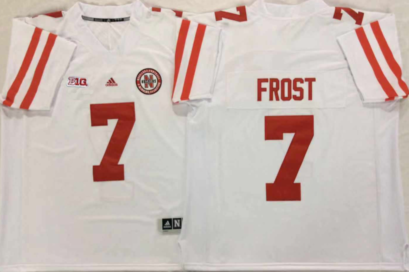 Men's Nebraska Huskers Scott Frost #7 White Player Game Jersey sports jersey product view 1