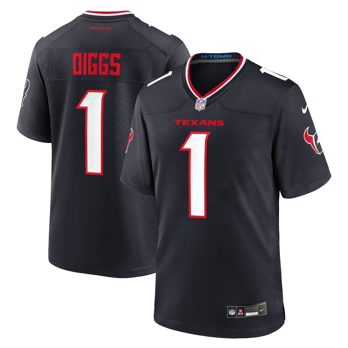 Stefon Diggs Houston Texans Game Jersey - Navy football jersey product view 1