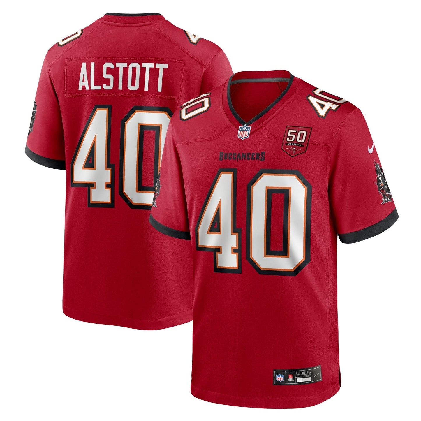 Tampa Bay Buccaneers Mike Alstott Red 50th Season Team Game Jersey football jersey product view 1