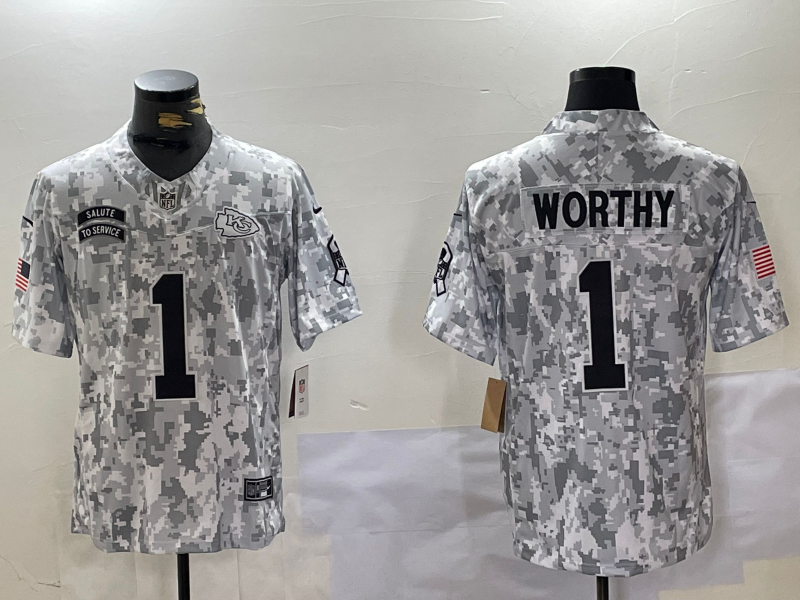 Men's Kansas City Chiefs Xavier Worthy Arctic Camo 2024 Salute to Service Limited Jersey football jersey product view 1