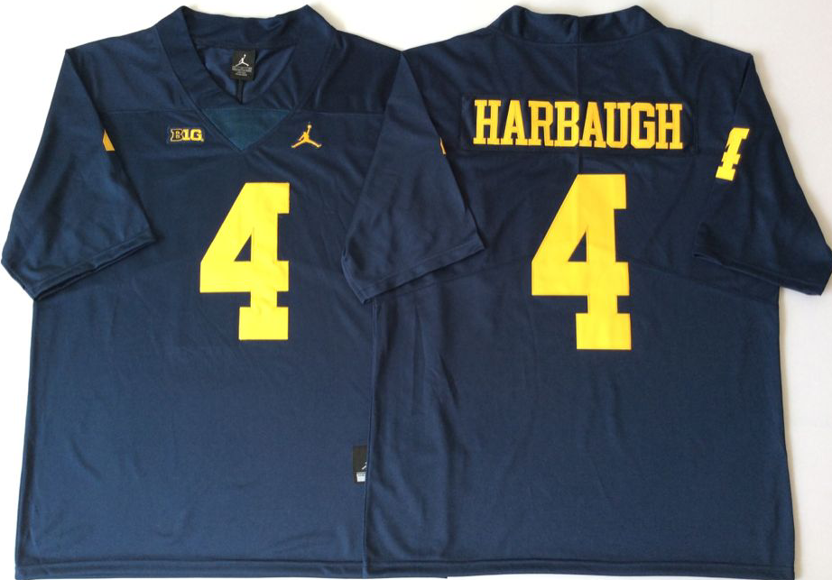 Men's Michigan Wolverines Jim Harbaugh #4 Navy Alumni Player Game Jersey sports jersey product view 1