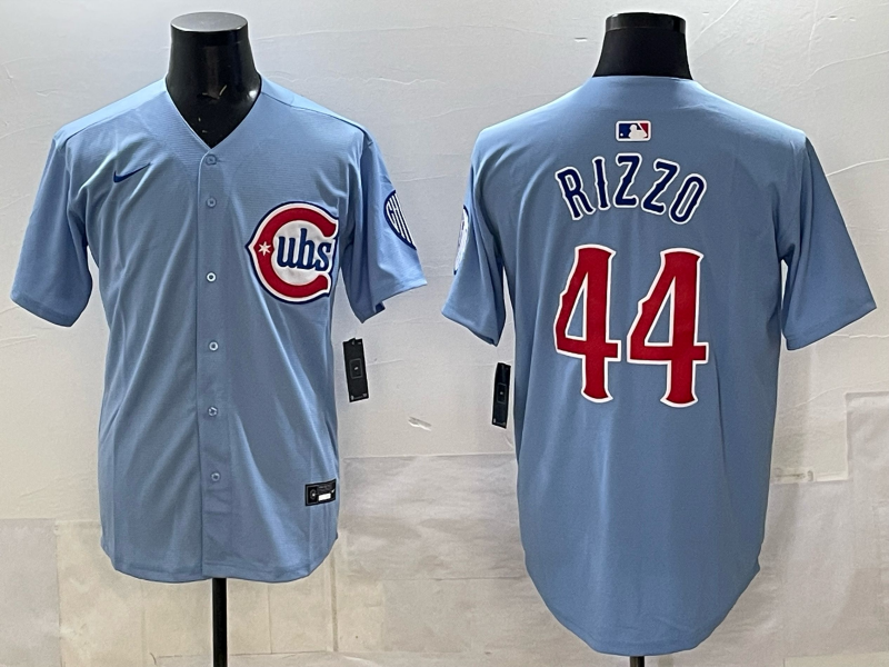 Men's Chicago Cubs Anthony Rizzo Light Blue 2nd Alternate Replica Player Jersey baseball jersey product view 1