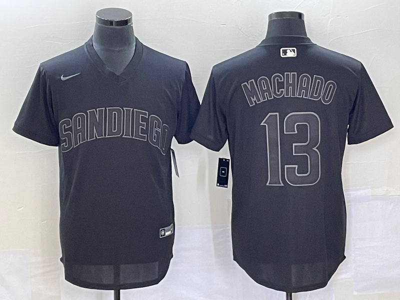 Men's San Diego Padres Manny Machado #13 Black Inverted Legend Jersey1 baseball jersey product view 1