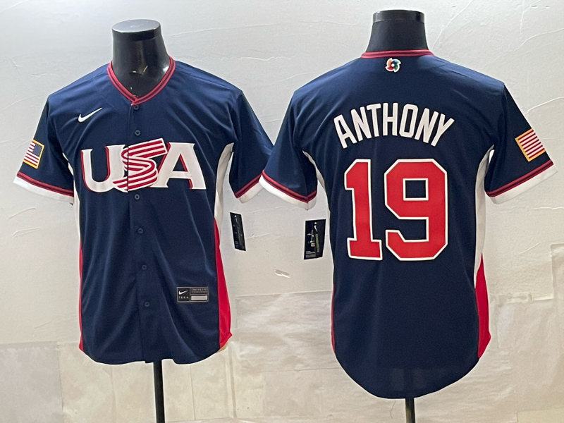 Men's USA Baseball Roman Anthony #19 Navy 2026 World Baseball Classic Stadium Jersey baseball jersey product view 1