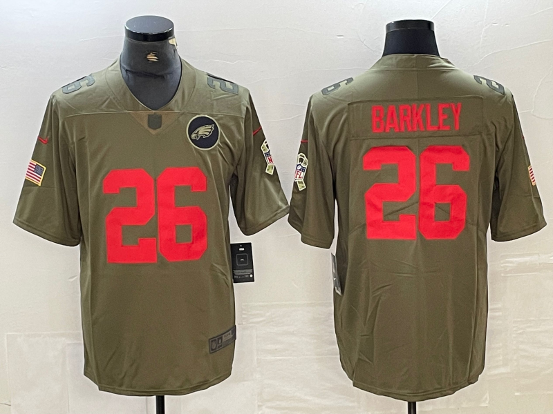 Men's Philadelphia Eagles Saquon Barkley #26 Olive Game Jersey1 football jersey product view 1