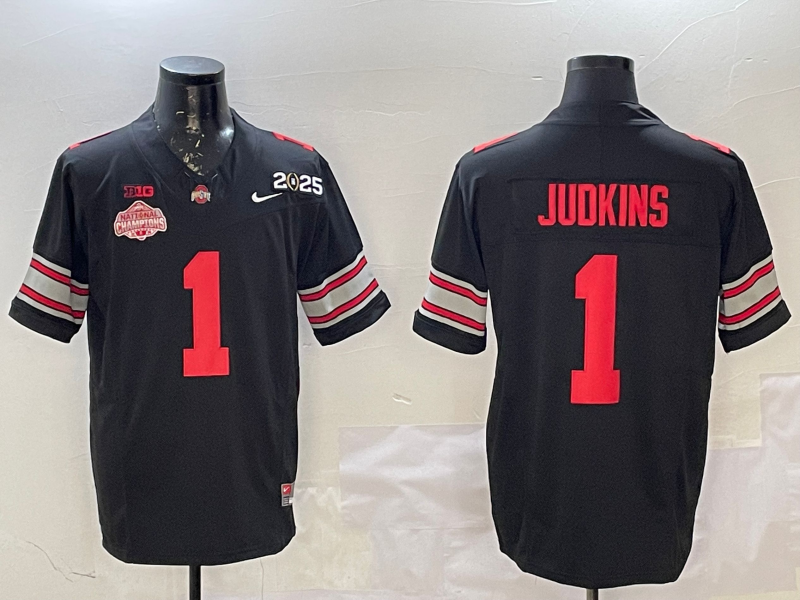 Men's Ohio State Buckeyes Quinshon Judkins #1 Black 2025 CFP Final National Champions Patch F.U.S.E. Jersey sports jersey product view 1