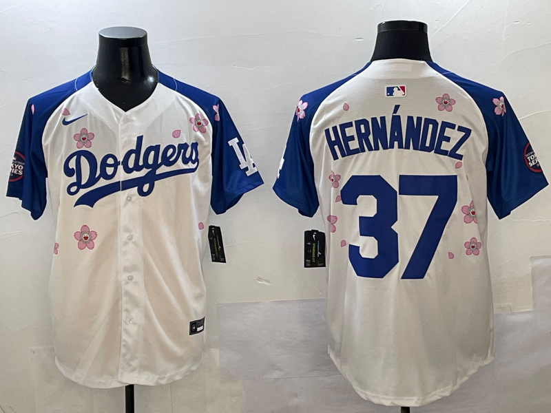 Men's Los Angeles Dodgers Teoscar Hernandez #37 White Player Game Jersey baseball jersey product view 1