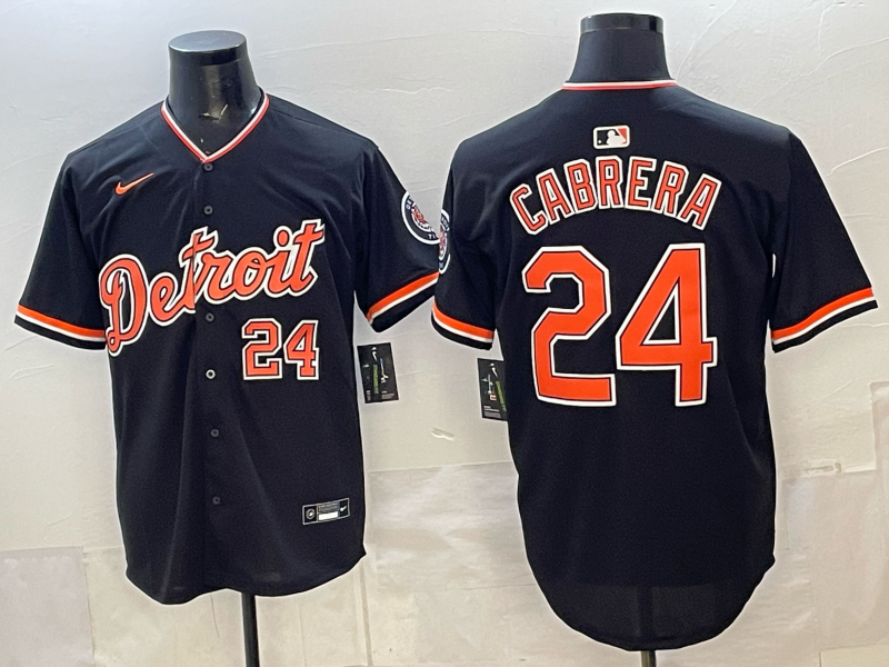 Men's Detroit Tigers Miguel Cabrera #24 Black Alternate Stadium Jersey baseball jersey product view 1